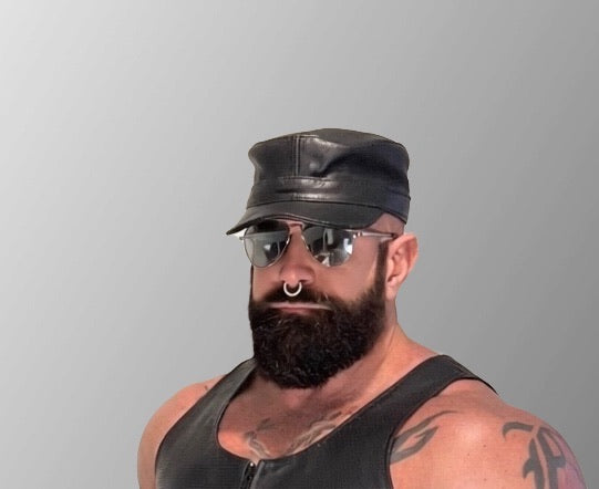Black Leather Patrol Cap